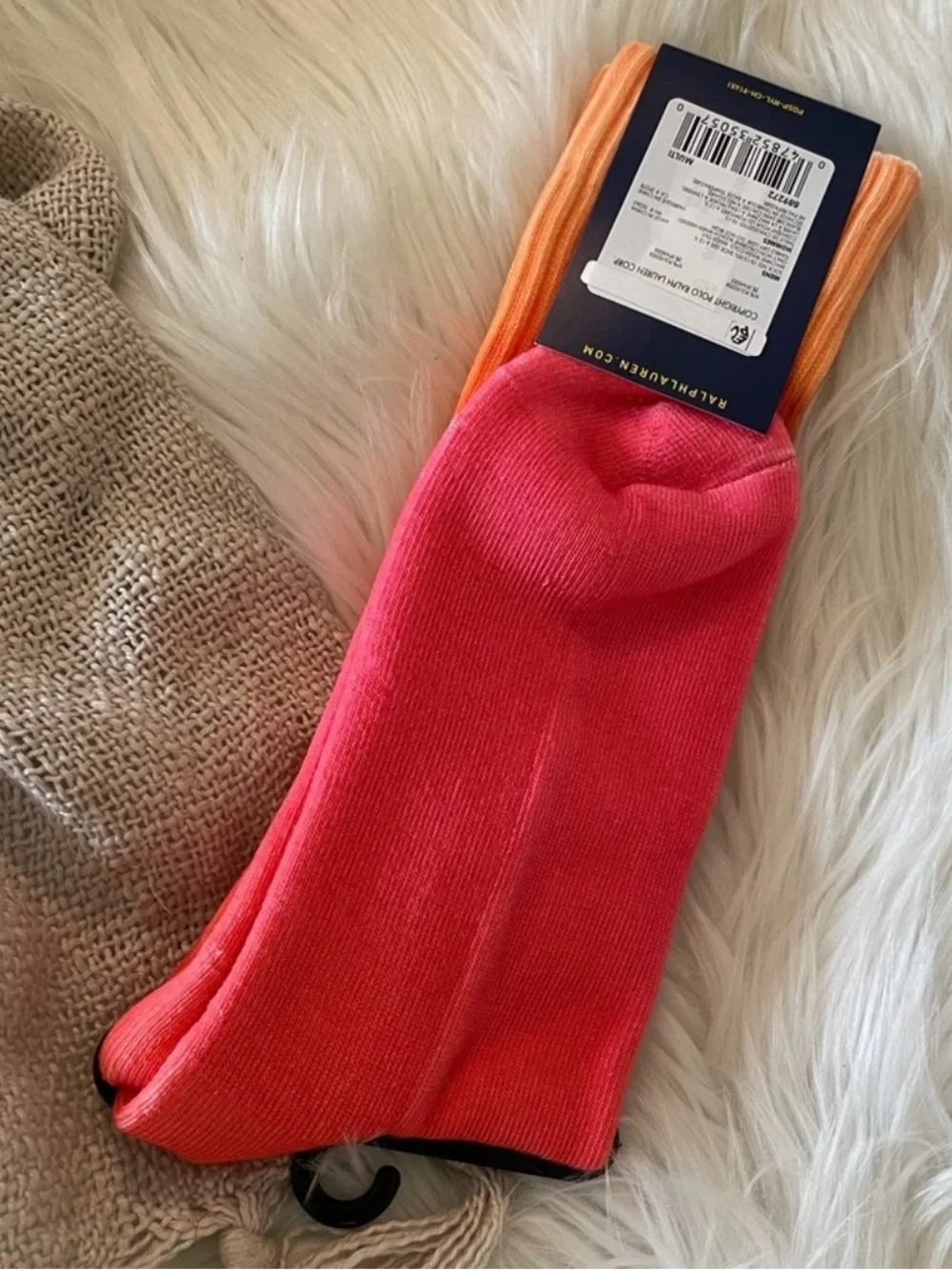 🆕 POLO Ralph Lauren Large Pony Crew Socks Orange Pink Gradient Dip Dye RARE NWT